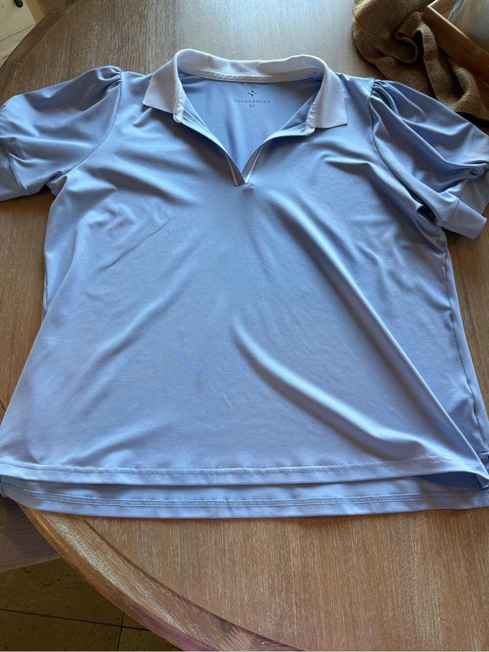 Tuckernuck Women's Powder Blue Polo Shirt with Puff Sleeves